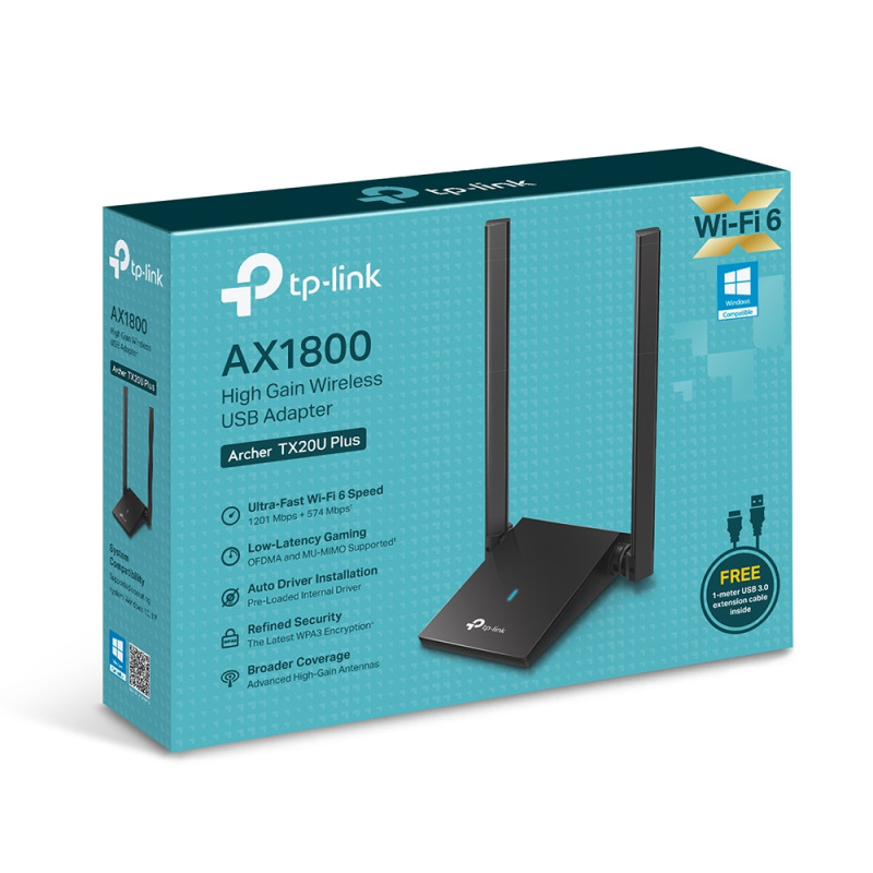 ADAPTADOR USB | TP-LINK| ARCHER TX20U PLUS | WIFI 6 |AX1800| DOBLE ANTENA | INALAMBRICO DE ALTA GANANCIA (1201 MBPS EN 5 GHZ / 574 MBPS EN 2.4 GHZ) SUPERSPEED  AND #8203; AND #8203;USB 3.0 image 10